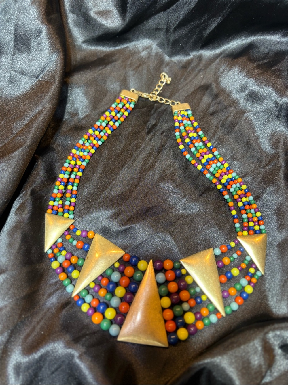 Vintage Multi-Strand Colorful Bead Gold Toned Geometric Statement Necklace - Picture 4 of 4